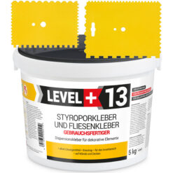 Styroporkleber Dispersionkleber Korkkleber 5kg Polymerbasis + 2 St. Zahnspachtel Kunstoff SET LEVEL+13