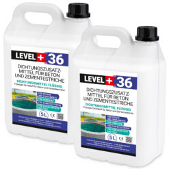Dichtsungsmittel Flüssig 10L für Beton und Zementestriche, frostbeständig, Mörtelzusatzmittel, Belüftungsmittel LEVEL+36