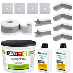 Dichtset für Bad 12kg Flüssigfolie 20m Dichtband Tiefengrund Abdichtung LEVEL+ SET101