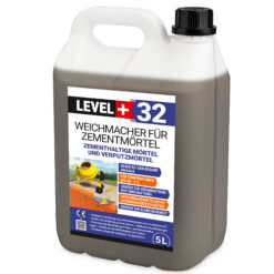 Weichmacher für Mörtel, ersetzt Kalk in Mauer- und Putzmörteln 5L Plastifizierer für Zementmörtel und Putz LEVEL+32