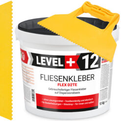 Fliesenkleber Fertigkleber Weiß 10kg Flex D2TE + Dreieckzahnspachtel SET LEVEL+12