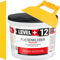 Fliesenkleber Fertigkleber Weiß 15kg Flex D2TE + Dreieckzahnspachtel SET LEVEL+12