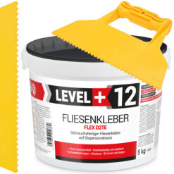 Fliesenkleber Fertigkleber Weiß 5kg Flex D2TE + Dreieckzahnspachtel SET LEVEL+12