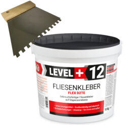 Fliesenkleber Fertigkleber Weiß 10kg Flex D2TE + Zahnspachtel 6mm SET LEVEL+12
