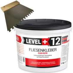 Fliesenkleber Fertigkleber Weiß 15kg Flex D2TE + Zahnspachtel 6mm SET LEVEL+12