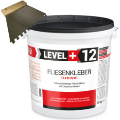 Fliesenkleber Fertigkleber Weiß 25kg Flex D2TE + Zahnspachtel 6mm SET LEVEL+12