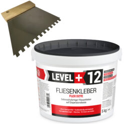 Fliesenkleber Fertigkleber Weiß 5kg Flex D2TE + Zahnspachtel 6mm SET LEVEL+12