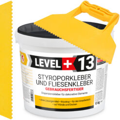 Styroporkleber Dispersionkleber Korkkleber 10kg Polymerbasis + Dreieckzahnspachtel SET LEVEL+13