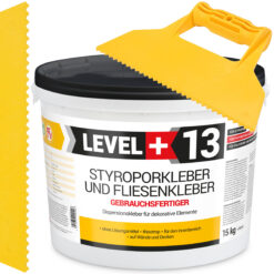 Styroporkleber Dispersionkleber Korkkleber 15kg Polymerbasis + Dreieckzahnspachtel SET LEVEL+13