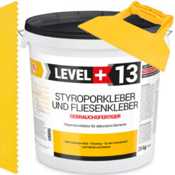 Styroporkleber Dispersionkleber Korkkleber 25kg Polymerbasis + Dreieckzahnspachtel SET LEVEL+13