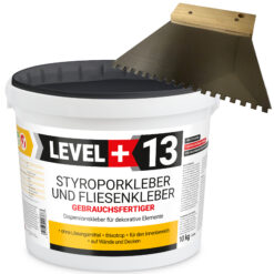 Styroporkleber Dispersionkleber Korkkleber 10kg Polymerbasis + Zahnspachtel 4mm SET LEVEL+13