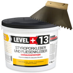 Styroporkleber Dispersionkleber Korkkleber 15kg Polymerbasis + Zahnspachtel 4mm SET LEVEL+13