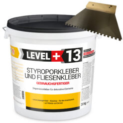 Styroporkleber Dispersionkleber Korkkleber 20kg Polymerbasis + Zahnspachtel 4mm SET LEVEL+13