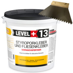 Styroporkleber Dispersionkleber Korkkleber 25kg Polymerbasis + Zahnspachtel 4mm SET LEVEL+13
