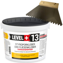 Styroporkleber Dispersionkleber Korkkleber 5kg Polymerbasis + Zahnspachtel 4mm SET LEVEL+13