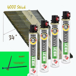 SET Streifennägel 34° D-Kopf blank 3,1x90mm glatt 4400 St. HB43 + 4x Gaskartusche 165mm HB31