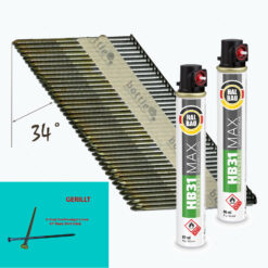 SET Streifennägel 34° D-Kopf blank 2,8x63mm 3000St. gerillt HB43 + 2x Gaskartusche 165mm HB31