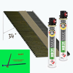 SET Streifennägel 34° D-Kopf blank 3,1x90mm glatt 2200 St. HB43 + 2x Gaskartusche 165mm HB31