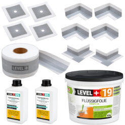 Dicht-Set Innen Außen Abdichtung-Set Dichtvlies Flüssigfolie 12kg Holz Fliesen OSB Wasserdicht Dichtband 120/70mm Ausdehnbar SET521