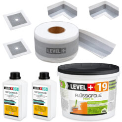 Dicht-Set Innen Außen Abdichtung-Set Dichtvlies Flüssigfolie 12kg Holz Fliesen OSB Wasserdicht Dichtband 120/70mm Ausdehnbar SET523