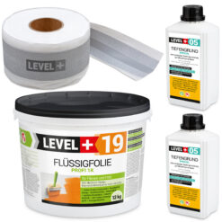 Dicht-Set Innen Außen Abdichtung-Set Dichtvlies Flüssigfolie 12kg Holz Fliesen OSB Wasserdicht Dichtband 120/70mm Ausdehnbar SET525