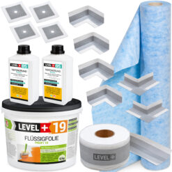 Dicht-Set Innen Außen Abdichtung-Set Dichtvlies Flüssigfolie 12kg Holz Fliesen OSB Wasserdicht Dichtband 120/70mm Ausdehnbar SET541