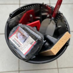 Fliesenlegerset 9teilig Baueimer 16L Zahnkellen Glättekelle Holzgriff Waschbrett Knieschützer Schwarz Fugbrett ConToo CT02