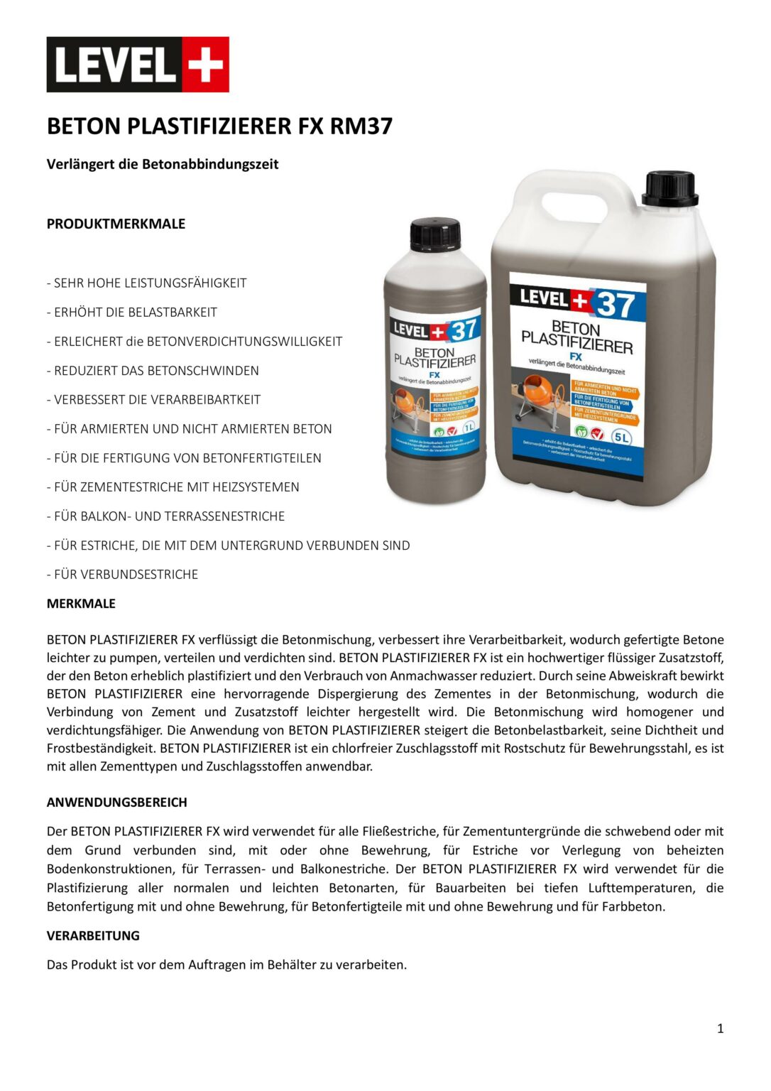 Produktbild von Beton-Zusatzmittel Frostschutz Plastifizierer Betonverflüssiger Level