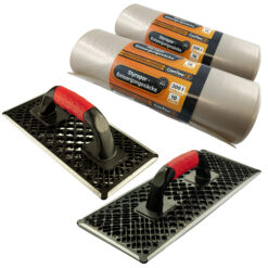 WDVS Schleifbrett StyroporHobel Raspel 27cm und 38cm+Styropor-Abfallsäcke 20x300L Set