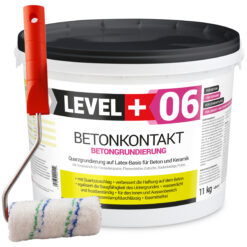 Betonkontakt Haftbrücke Putzgrund Grundierung Betongrundierung 11Kg + Farbroller 10cm Mikrofaser LEVEL+06