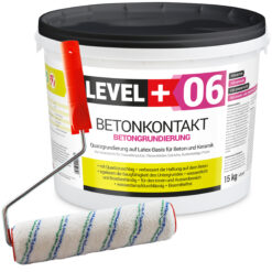 Betonkontakt Haftbrücke Putzgrund Grundierung Betongrundierung 15Kg + Farbroller 25cm Mikrofaser LEVEL+06