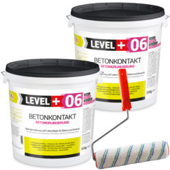 Betonkontakt Haftbrücke Putzgrund Grundierung Betongrundierung 40Kg + Farbroller 25cm Mikrofaser LEVEL+06