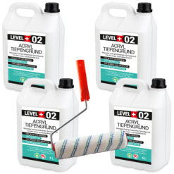 Tiefengrund Acryl 20L Grundierung Verfärbungsfrei Lösungsmittelfrei unter Farben Tapeten + Farbroller 25cm LEVEL+02