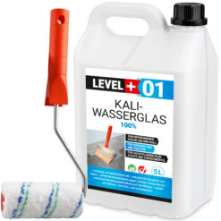 Kaliwasserglas Pur Konservierung Imprägnierung 5L + Farbroller 10cm Mikrofaser LEVEL+01