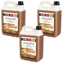 Leinöl Firnis 15 Liter, Holzschutz, Doppelt Gekocht, Holzpflege, Holzöl, Schnelle Trocknung, Natürlicher Holzschutz, Harzfrei LEVEL+33