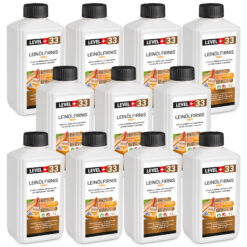 Leinöl Firnis 11x1 Liter, Holzschutz, Doppelt Gekocht, Holzpflege, Holzöl, Schnelle Trocknung, Natürlicher Holzschutz, Harzfrei LEVEL+33
