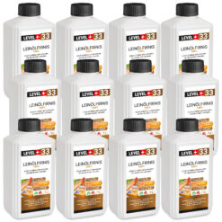 Leinöl Firnis 12x1 Liter, Holzschutz, Doppelt Gekocht, Holzpflege, Holzöl, Schnelle Trocknung, Natürlicher Holzschutz, Harzfrei LEVEL+33