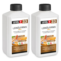 Leinöl Firnis 2x1 Liter, Holzschutz, Doppelt Gekocht, Holzpflege, Holzöl, Schnelle Trocknung, Natürlicher Holzschutz, Harzfrei LEVEL+33