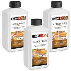 Leinöl Firnis 3x1 Liter, Holzschutz, Doppelt Gekocht, Holzpflege, Holzöl, Schnelle Trocknung, Natürlicher Holzschutz, Harzfrei LEVEL+33