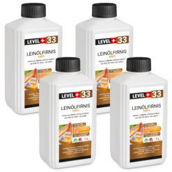 Leinöl Firnis 4x1 Liter, Holzschutz, Doppelt Gekocht, Holzpflege, Holzöl, Schnelle Trocknung, Natürlicher Holzschutz, Harzfrei LEVEL+33
