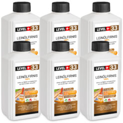 Leinöl Firnis 6x1 Liter, Holzschutz, Doppelt Gekocht, Holzpflege, Holzöl, Schnelle Trocknung, Natürlicher Holzschutz, Harzfrei LEVEL+33