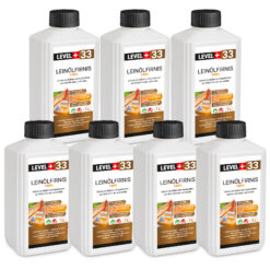 Leinöl Firnis 7x1 Liter, Holzschutz, Doppelt Gekocht, Holzpflege, Holzöl, Schnelle Trocknung, Natürlicher Holzschutz, Harzfrei LEVEL+33