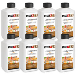 Leinöl Firnis 8x1 Liter, Holzschutz, Doppelt Gekocht, Holzpflege, Holzöl, Schnelle Trocknung, Natürlicher Holzschutz, Harzfrei LEVEL+33