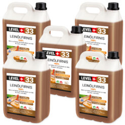 Leinöl Firnis 25 Liter, Holzschutz, Doppelt Gekocht, Holzpflege, Holzöl, Schnelle Trocknung, Natürlicher Holzschutz, Harzfrei LEVEL+33
