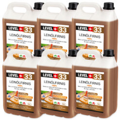 Leinöl Firnis 30 Liter, Holzschutz, Doppelt Gekocht, Holzpflege, Holzöl, Schnelle Trocknung, Natürlicher Holzschutz, Harzfrei LEVEL+33