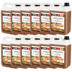 Leinöl Firnis 60 Liter, Holzschutz, Doppelt Gekocht, Holzpflege, Holzöl, Schnelle Trocknung, Natürlicher Holzschutz, Harzfrei LEVEL+33