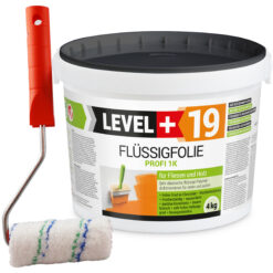 Flüssigfolie 1K Dichtfolie Abdichtfolie Abdichtung Terassen Keller Bad Dusche 4Kg + Farbroller 10cm LEVEL+19