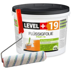 Flüssigfolie 1K Dichtfolie Abdichtfolie Abdichtung Terassen Keller Bad Dusche 12Kg + Farbroller 25cm LEVEL+19