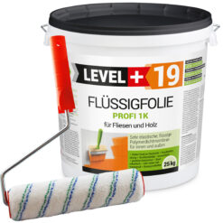 Flüssigfolie 1K Dichtfolie Abdichtfolie Abdichtung Terassen Keller Bad Dusche 25Kg + Farbroller 25cm LEVEL+19