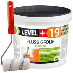 Flüssigfolie 1K Dichtfolie Abdichtfolie Abdichtung Terassen Keller Bad Dusche 7Kg + Farbroller 10cm LEVEL+19